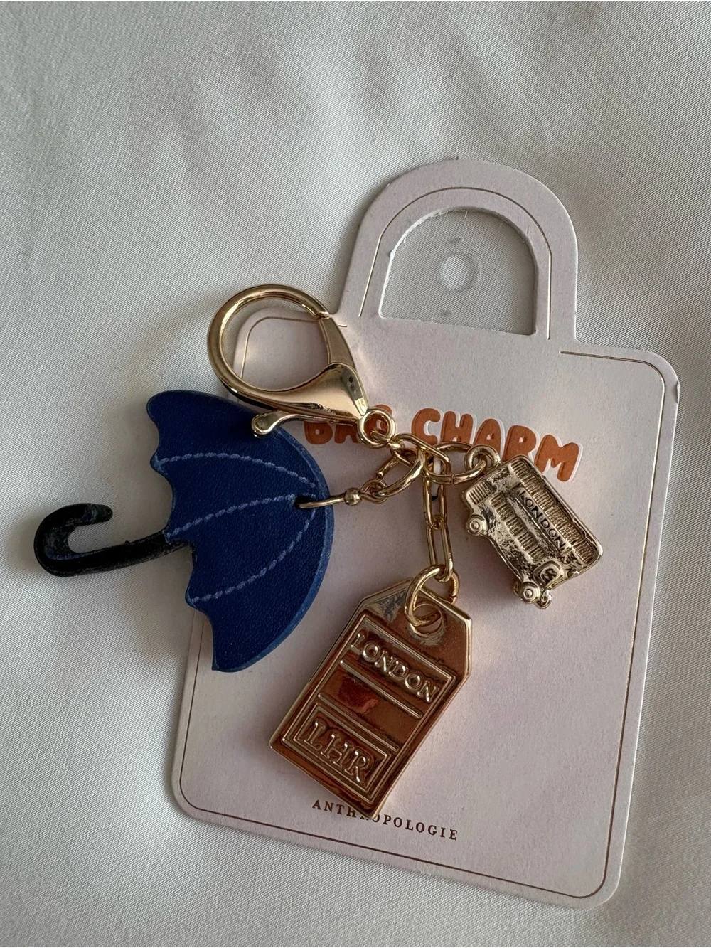 NEW Anthropologie London Umbrella Bag Charm Keychain